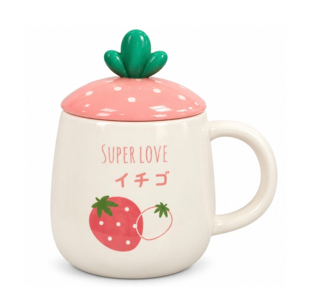 Taza frutilla con tapa y cuchara