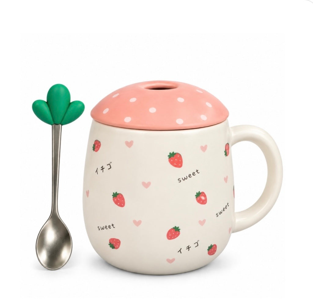 Taza frutilla con tapa y cuchara