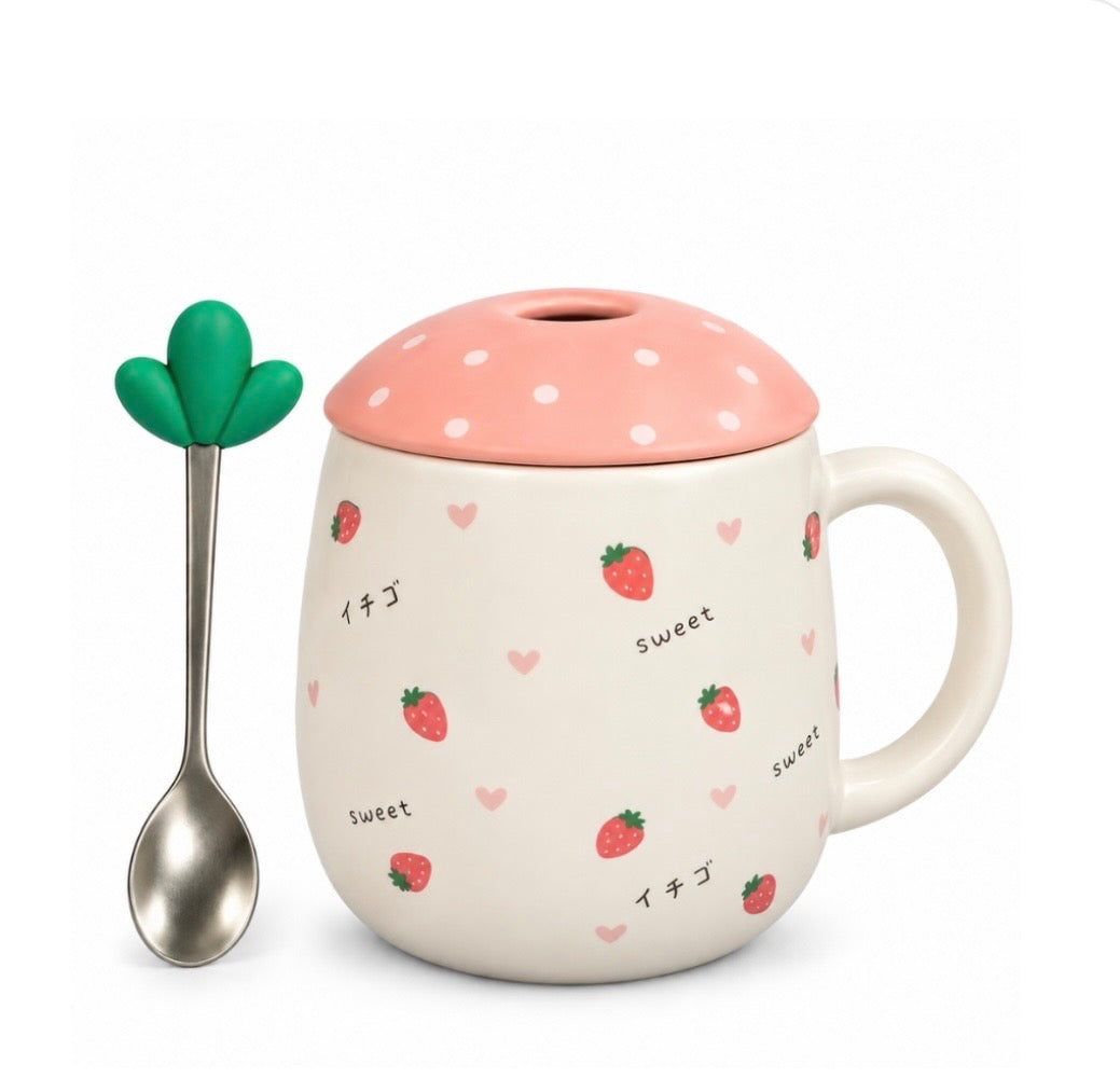 Taza frutilla con tapa y cuchara