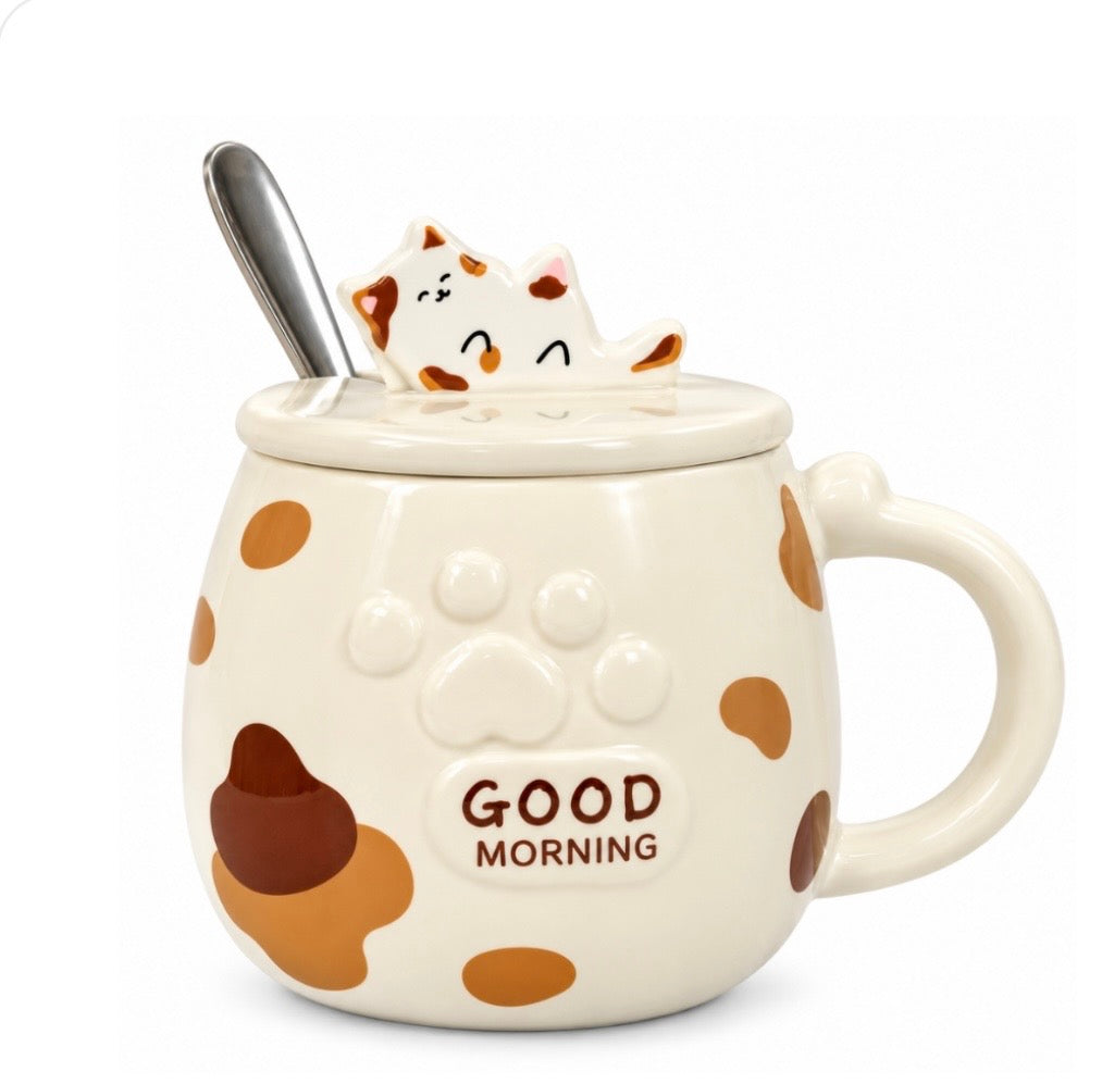 Taza de gatito con tapa y cuchara